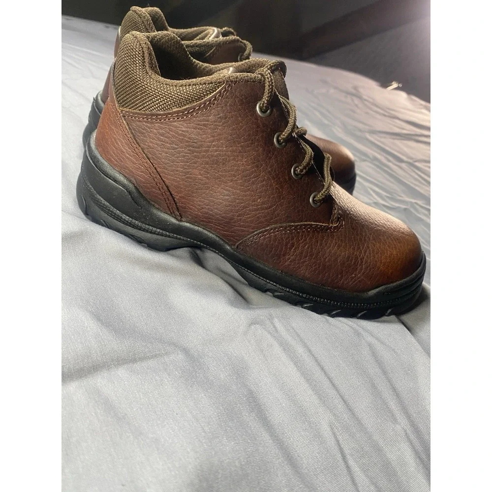 Stride Rite Brown Leather Ankle Boots Kids Size 13W Wide Lace Up Casual
